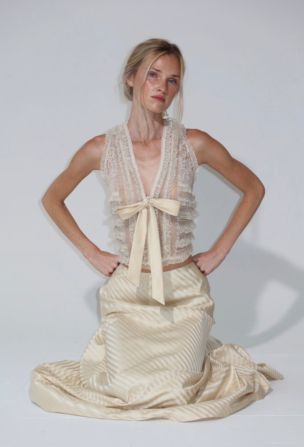 Cream runway top and skirt set