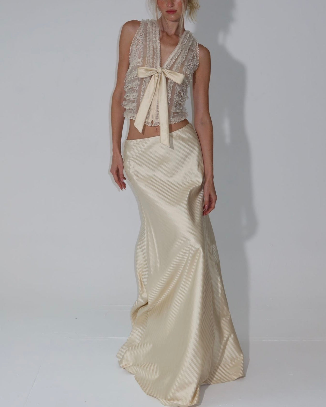Cream runway top and skirt set