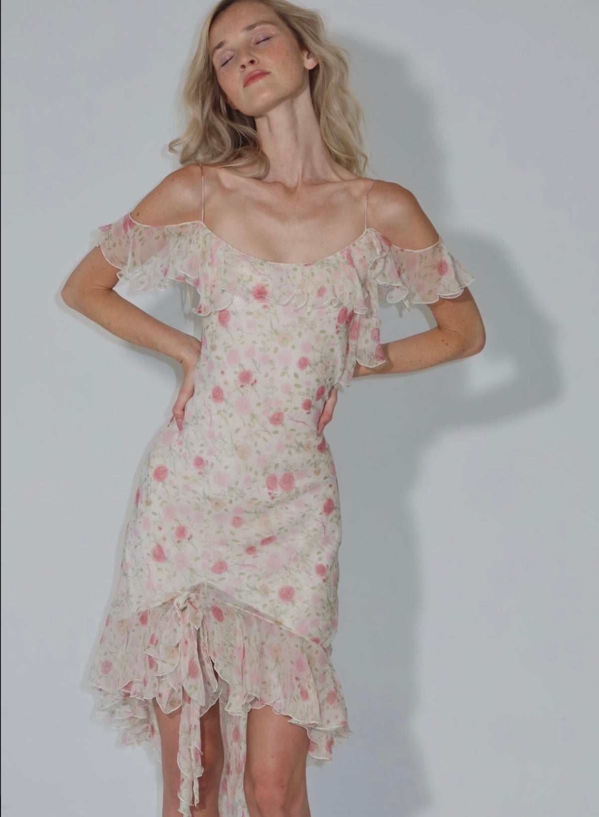 1999 Dior by Galliano floral silk ruffle dress