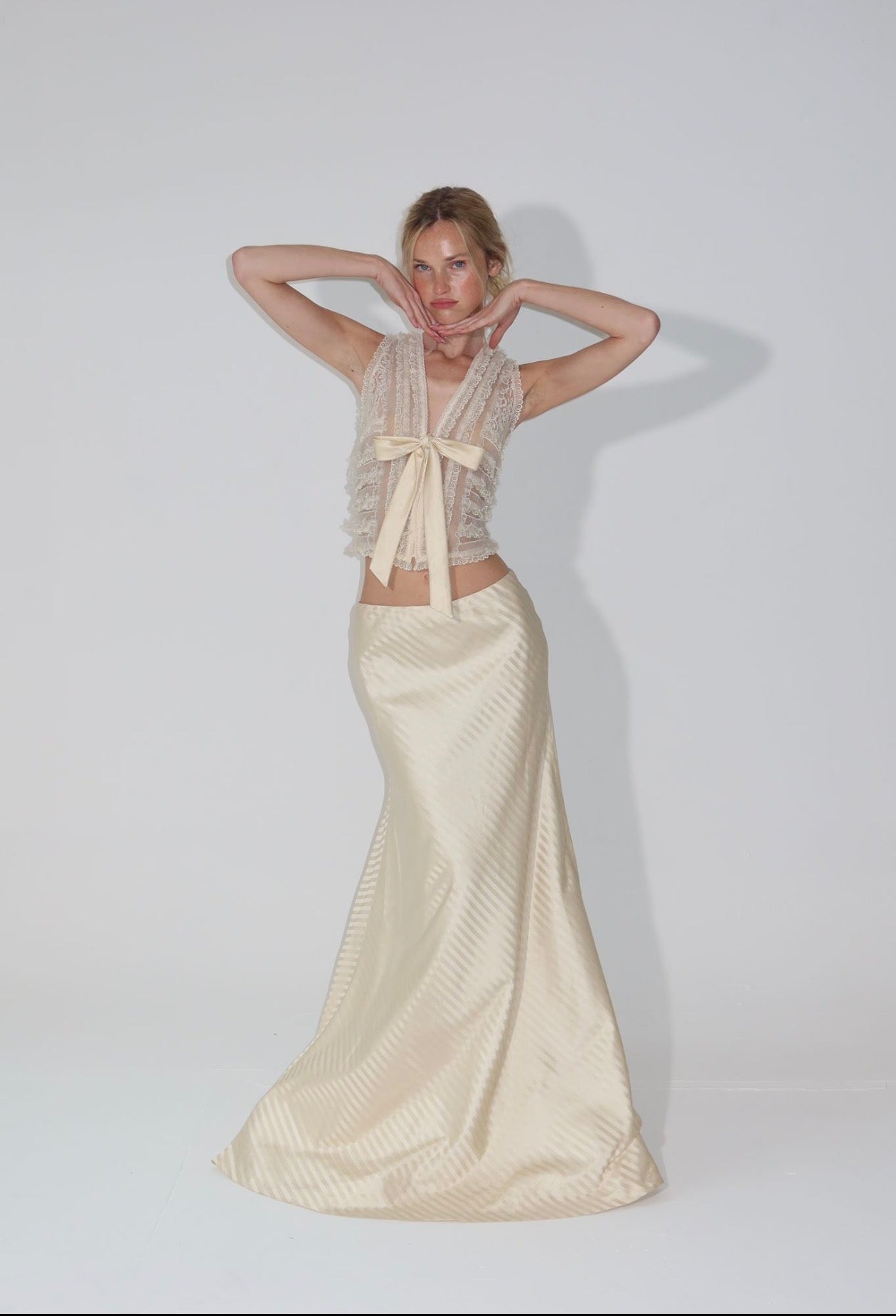 Cream runway top and skirt set