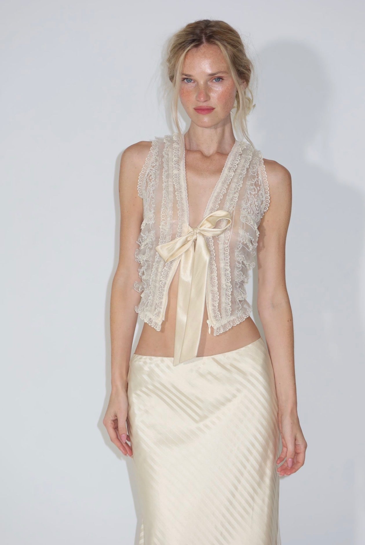 Cream runway top and skirt set