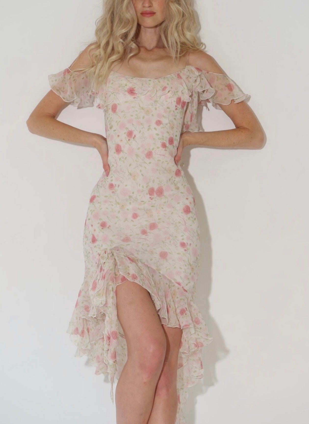 1999 Dior by Galliano floral silk ruffle dress