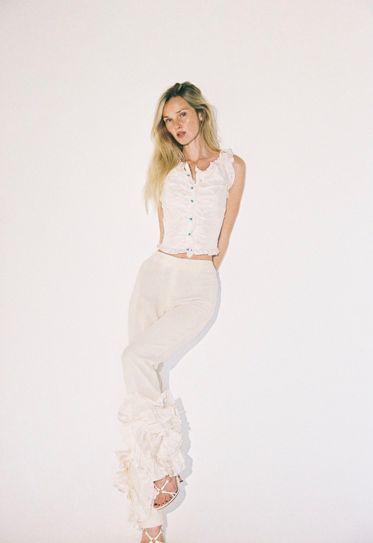 S/S 2002 cream runway ruffle set