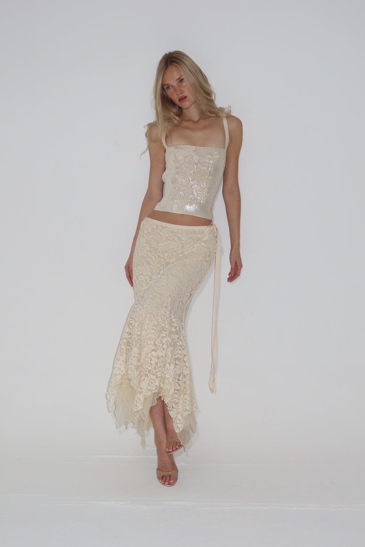 90’s sequin & lace skirt set