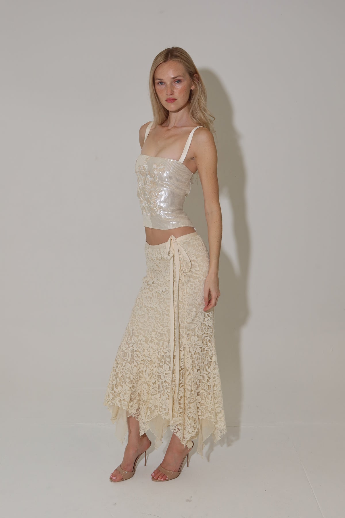 90’s sequin & lace skirt set