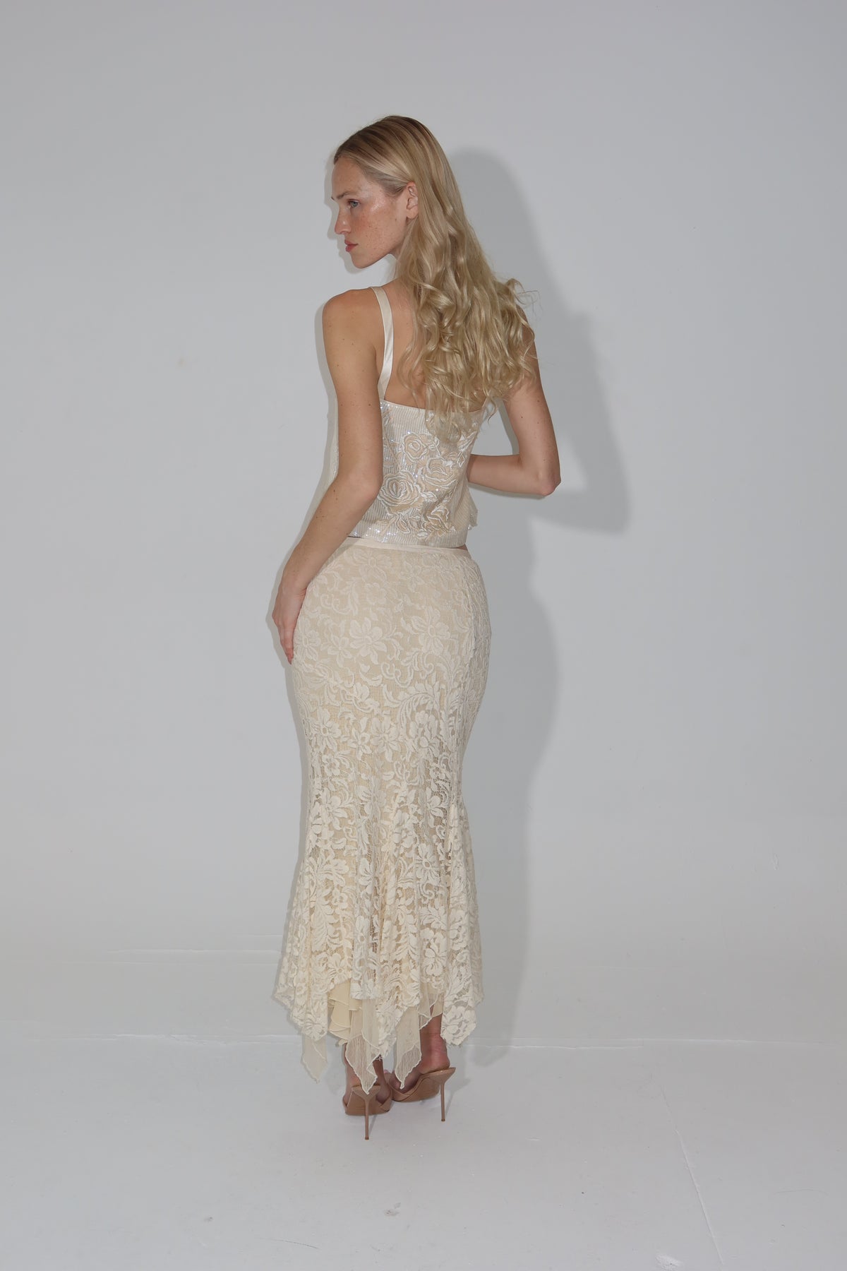 90’s sequin & lace skirt set